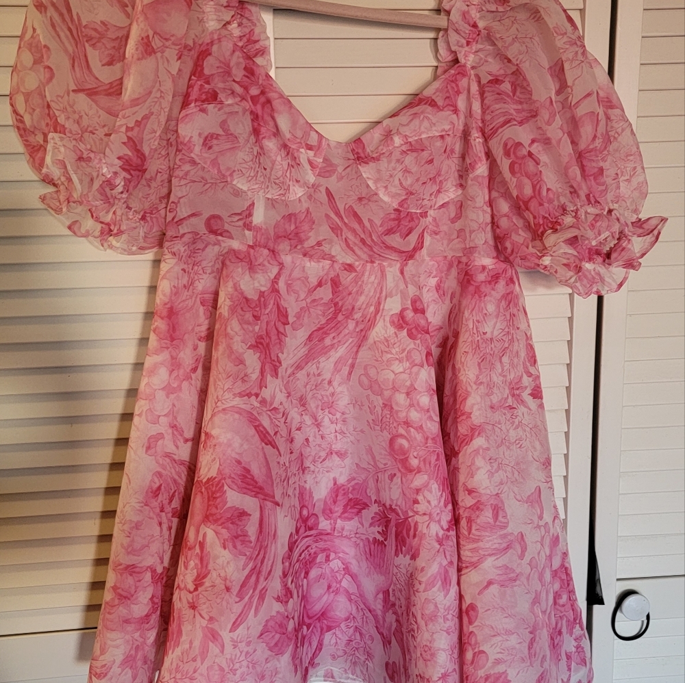 Selkie Pink Floral Puff-Sleeve Sweetheart Mini Dress - Picture 4 of 4